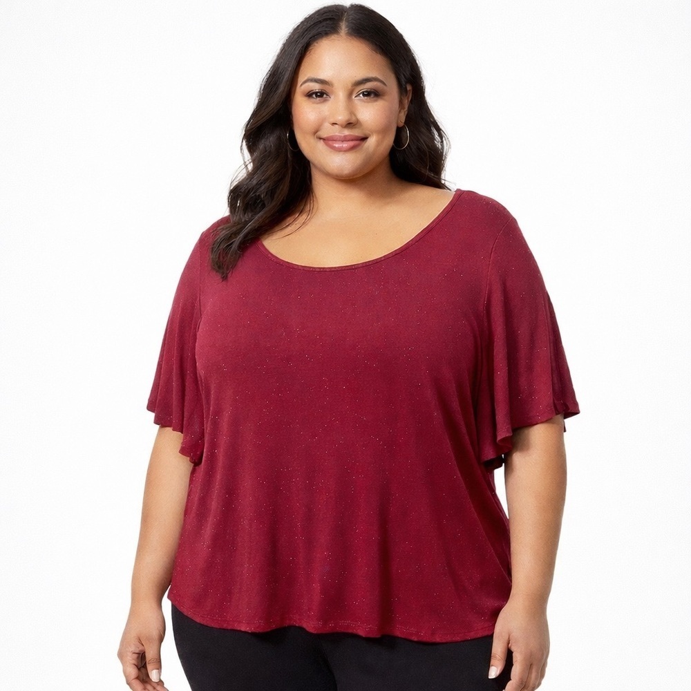 APT 9 super soft top in a cranberry color with light pink flecks. EUC